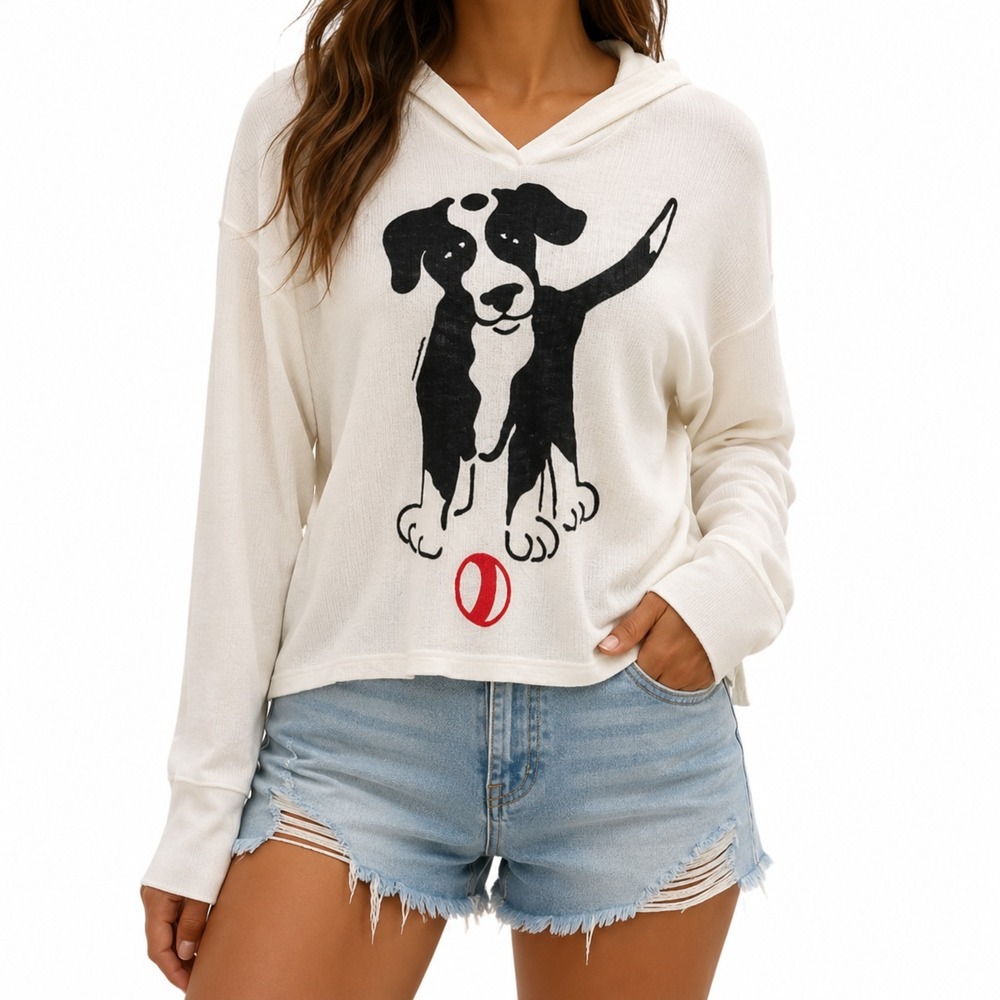 Marushka Handprints Hoodie Womens Size L Dog Puppy Long Sleeve Pullover